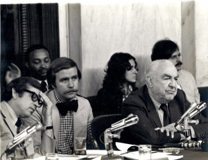 Walker Nolan ('65), center, between Sen. Howard Baker (R-Tenn) and Sen. Sam Ervin (D-NC) at the Watergate Committee hearings. 